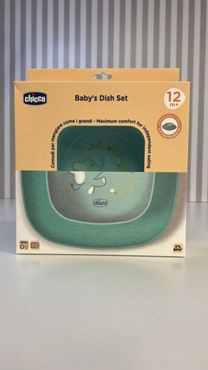 Ciotola e piatto piano 12m+ azzurro | Chicco