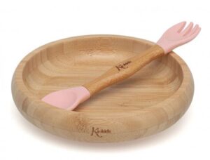 Set stoviglie 340ml siliconebambu rosa | KioKids