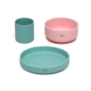 Set stoviglie rosa &verde 2 ass. 3uds | KioKids