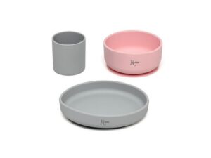 Set stoviglie silicone rosa & grigio 2 a | KioKids