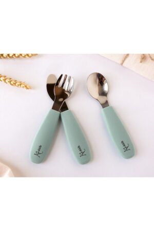 Posate acciaio inossidabile/silicone verde 3u | KioKids