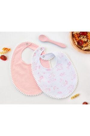 Set di due bavaglini e cucchiaio animali rosa | KioKids